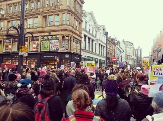 Protesters Protest  At Leeds Against Trump And Brexit