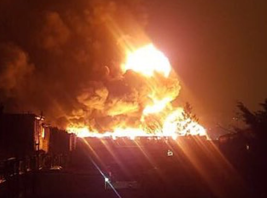 Fire fighters Tackle Inferno At London Brent Factory