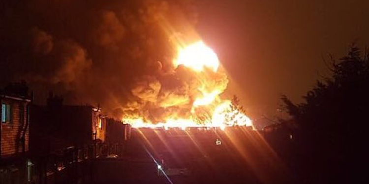 Fire fighters Tackle Inferno At London Brent Factory