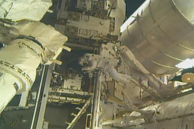 Spacewalking Astronauts add Parking spot to International Space Station