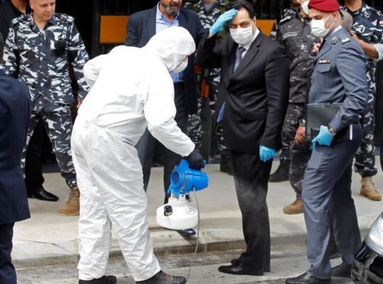 Covid 19-:Lebanese Lawmakers Sprayed With Disinfectant As They Enter Parliament