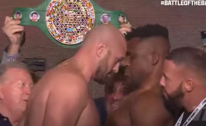 Tyson Fury And Francis Ngannou In Confrontational Face Off After Weigh In