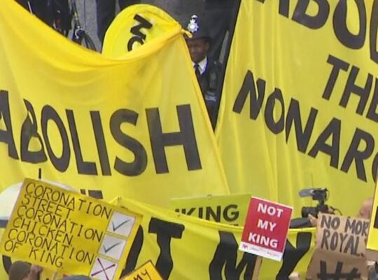 Nearly 2000  Anti Monarchist Protesters Gather In Central London Against King Charles’s Speech