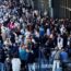 People gathered outside Barcelona-Sants train station during the power outage. Pic: Reuters